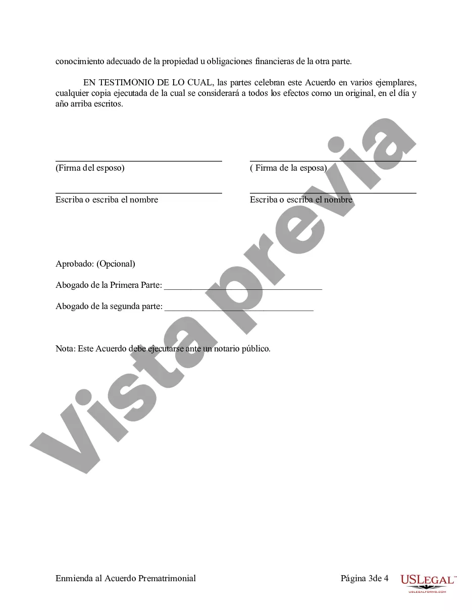 Preview Enmienda al Acuerdo Prenupcial o Prematrimonial