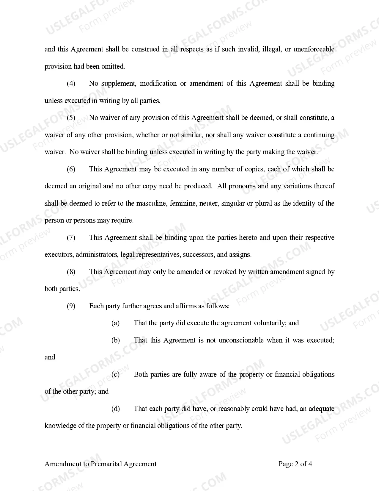 Preview Amendment to Prenuptial or Premarital Agreement