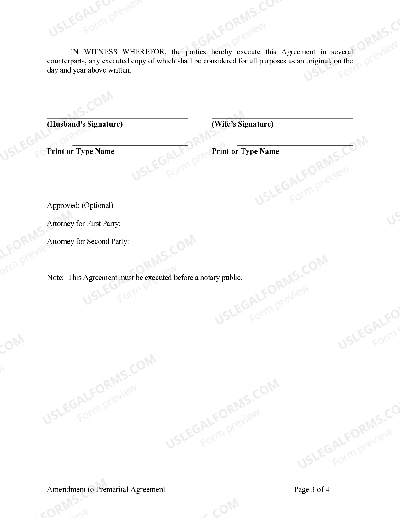 Preview Amendment to Prenuptial or Premarital Agreement