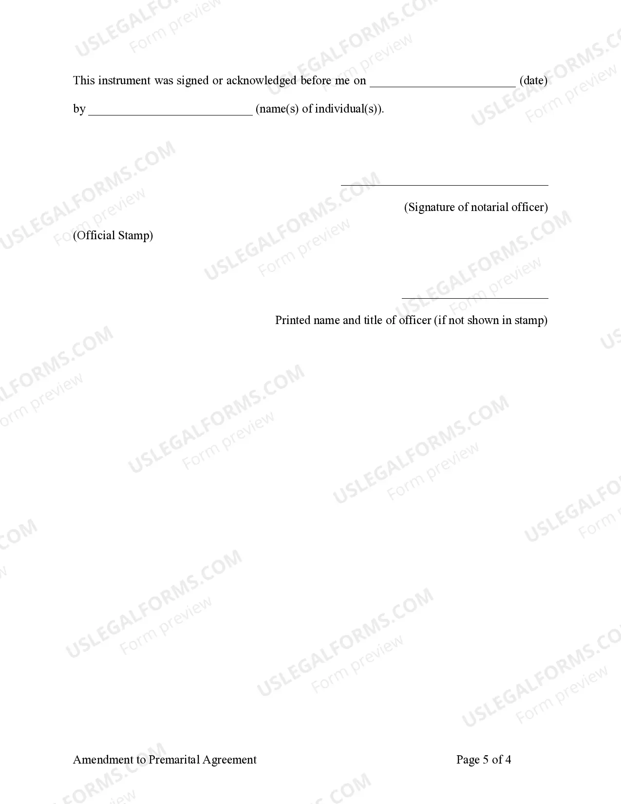 Preview Amendment to Prenuptial or Premarital Agreement