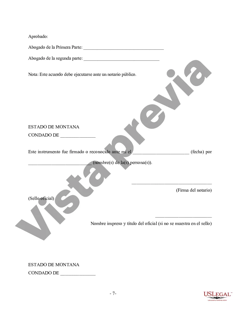 Preview Acuerdo prematrimonial prenupcial de Montana - Ley uniforme de acuerdo prematrimonial - con estados financieros