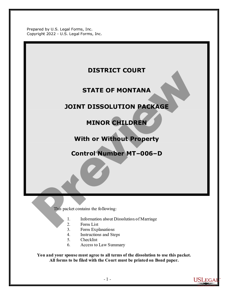 page 0 No-Fault Agreed Uncontested Divorce Package for Joint Dissolution of Marriage with Minor Children preview