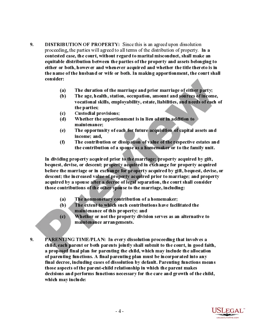 Preview Montana No-Fault Agreed Uncontested Divorce Package for Joint Dissolution of Marriage with Minor Children