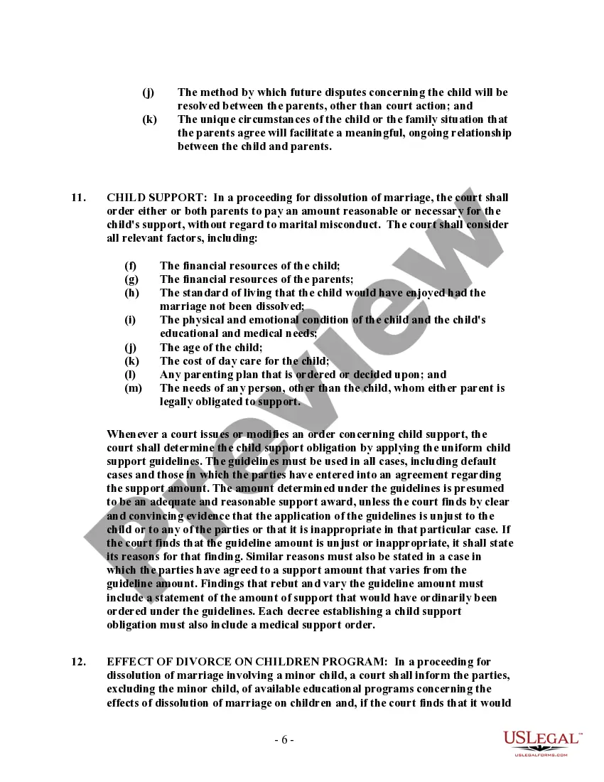 Preview Montana No-Fault Agreed Uncontested Divorce Package for Joint Dissolution of Marriage with Minor Children