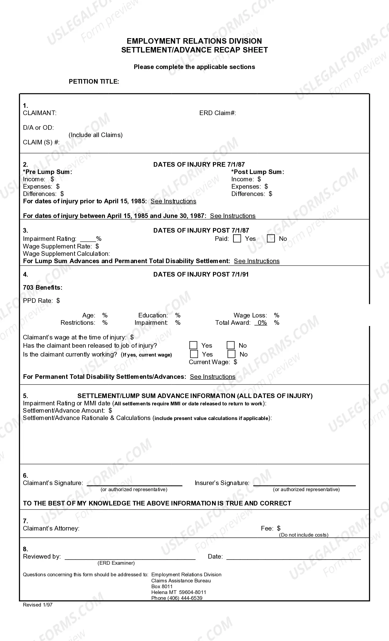 Preview Settlement/Advance Recap Sheet