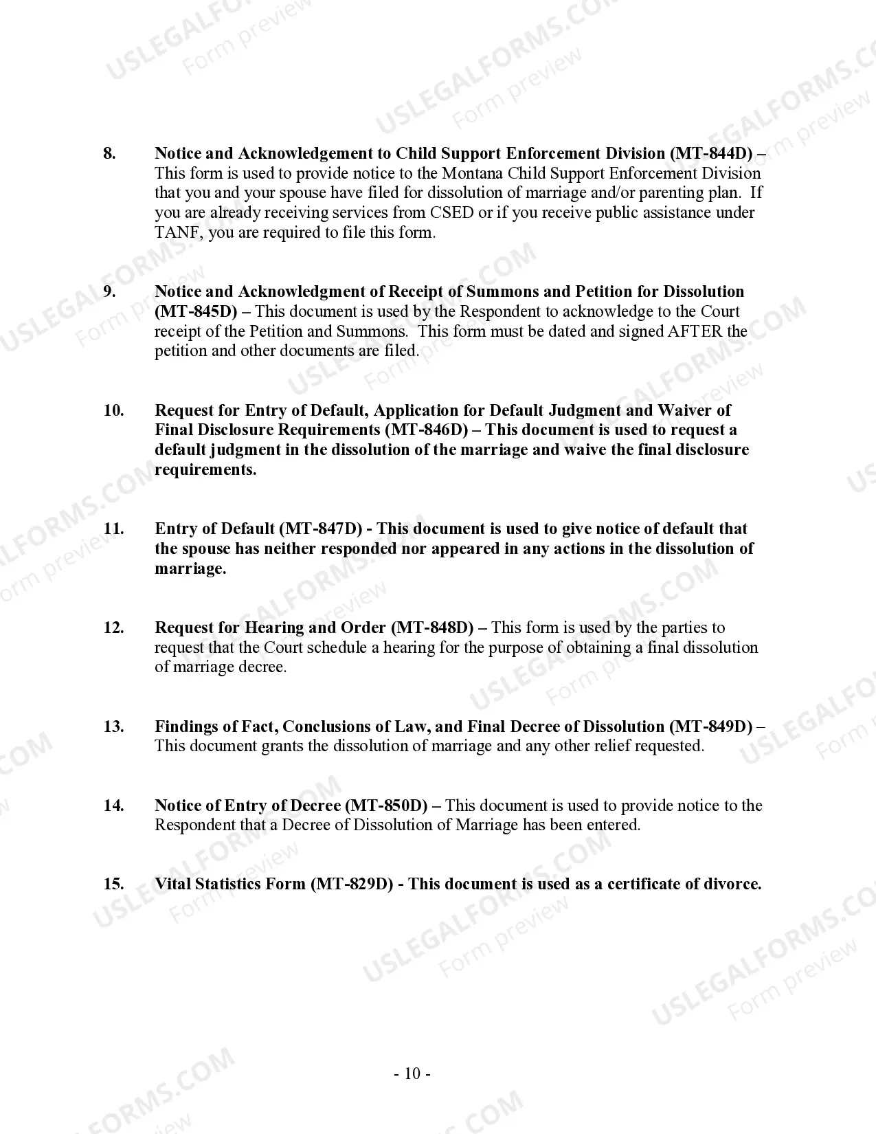 Preview Montana No-Fault Agreed Uncontested Divorce Package for Dissolution of Marriage for people with Minor Children