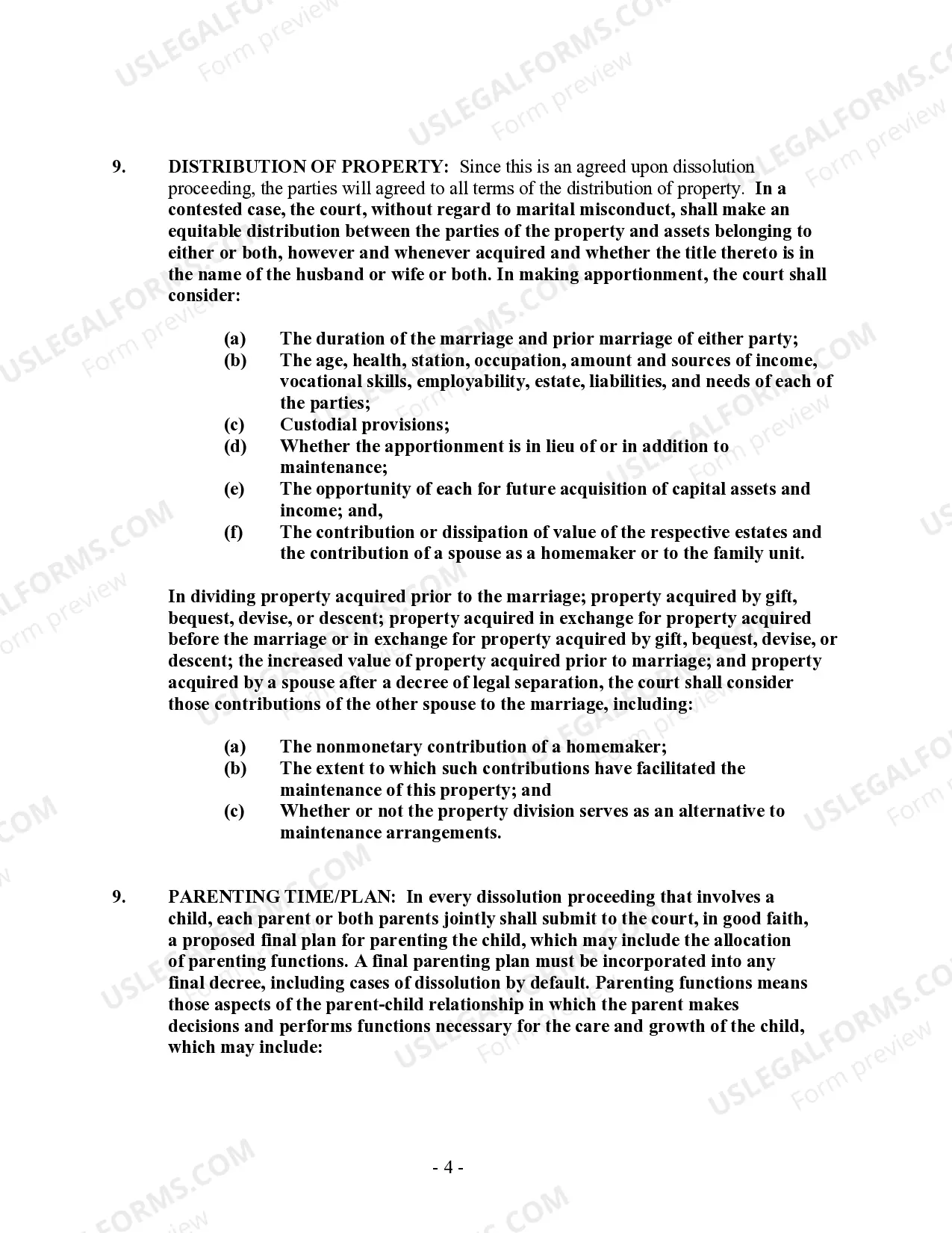 Preview Montana No-Fault Agreed Uncontested Divorce Package for Dissolution of Marriage for people with Minor Children