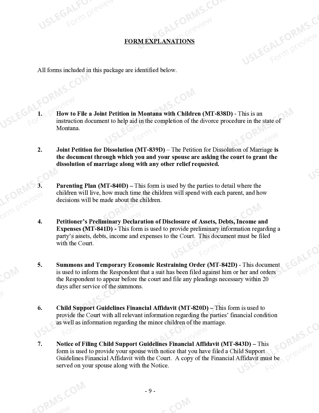 Preview Montana No-Fault Agreed Uncontested Divorce Package for Dissolution of Marriage for people with Minor Children