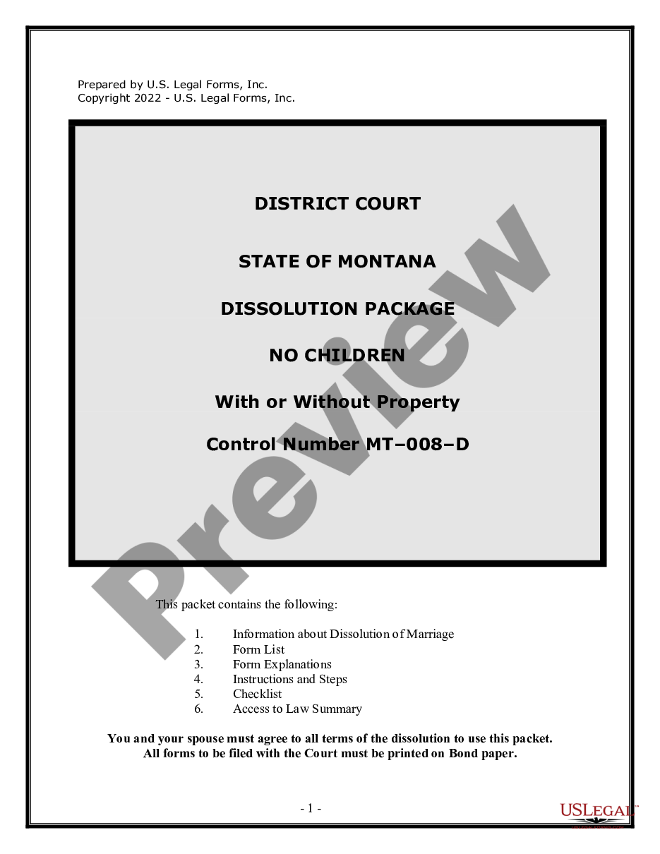 page 0 No-Fault Agreed Uncontested Divorce Package for Dissolution of Marriage for Persons with No Children with or without Property and Debts preview