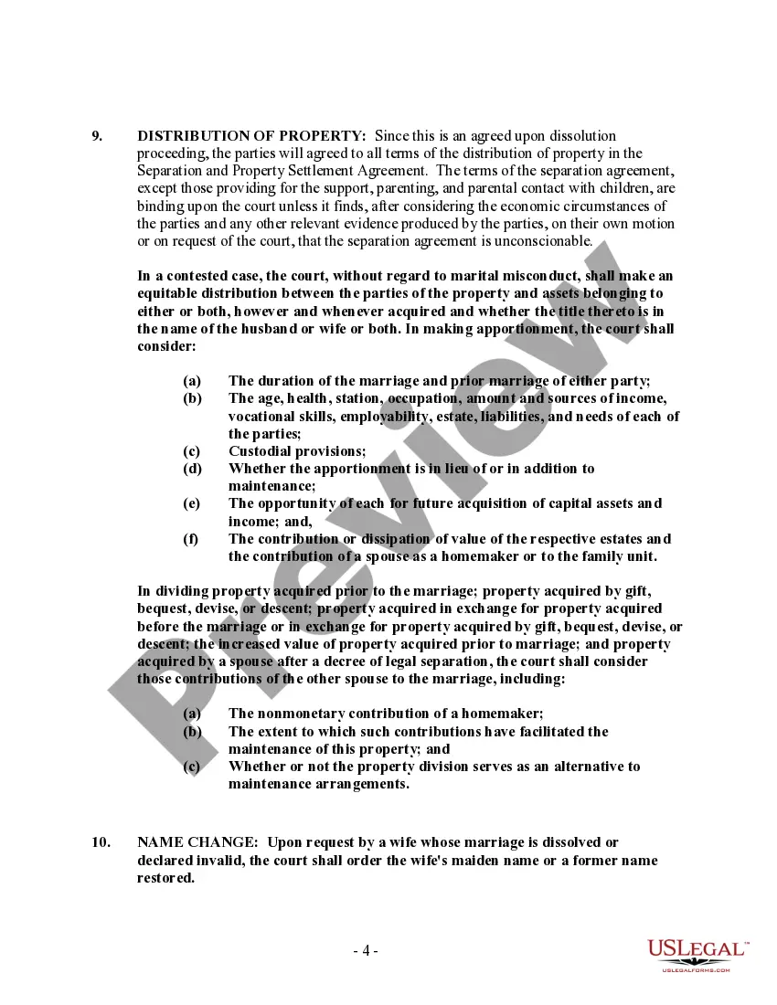 Preview Montana No-Fault Agreed Uncontested Divorce Package for Dissolution of Marriage for Persons with No Children with or without Property and Debts