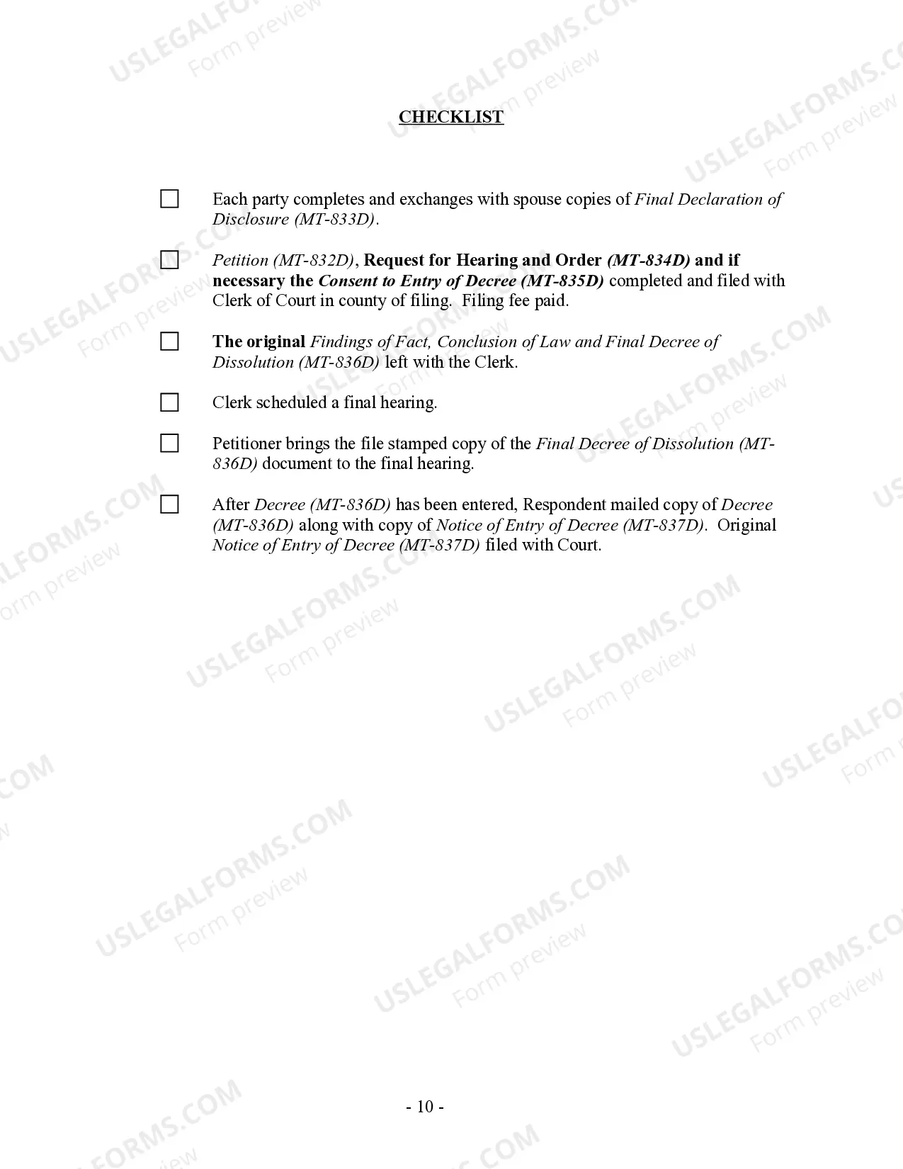 Preview Montana No-Fault Agreed Uncontested Divorce Package for Joint Dissolution of Marriage with No Children with or without Property and Debts