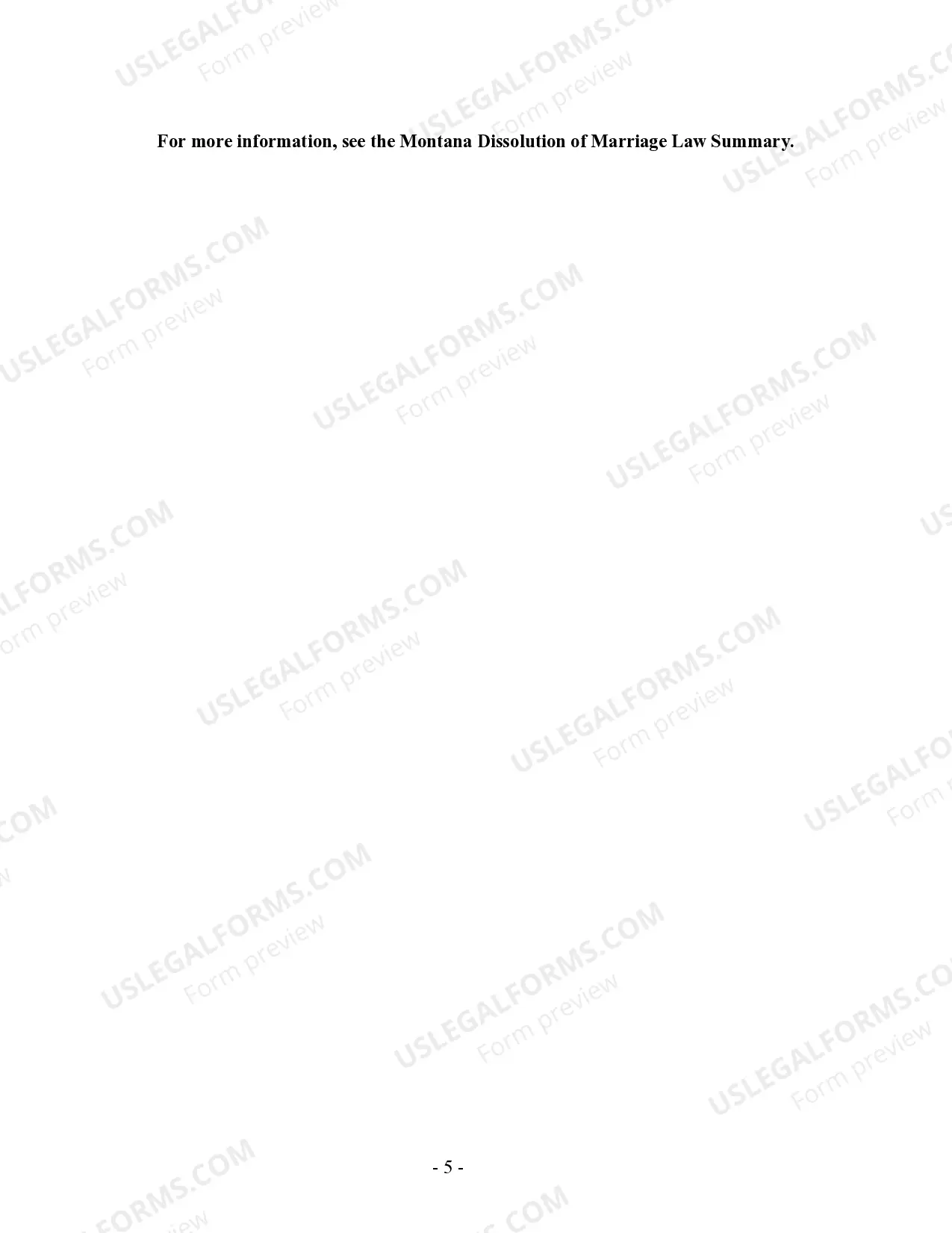 Preview Montana No-Fault Agreed Uncontested Divorce Package for Joint Dissolution of Marriage with No Children with or without Property and Debts