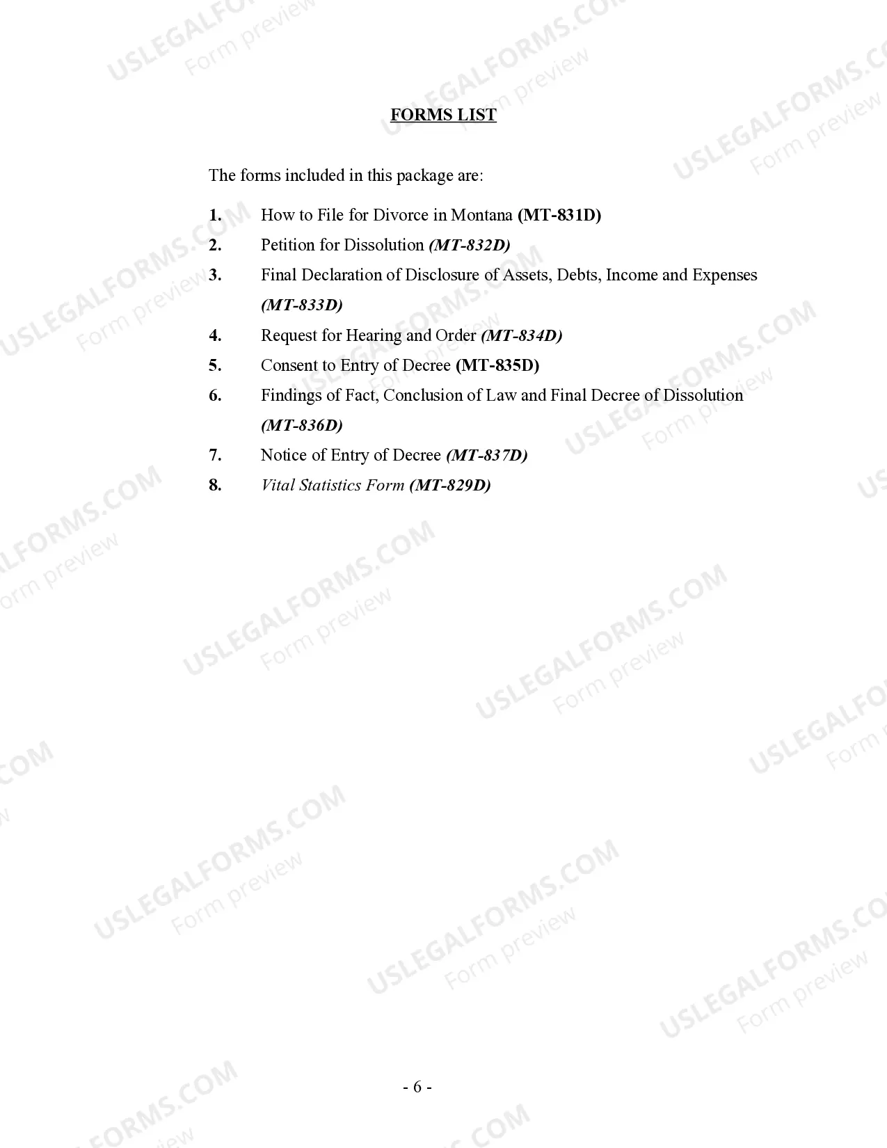 Preview Montana No-Fault Agreed Uncontested Divorce Package for Joint Dissolution of Marriage with No Children with or without Property and Debts