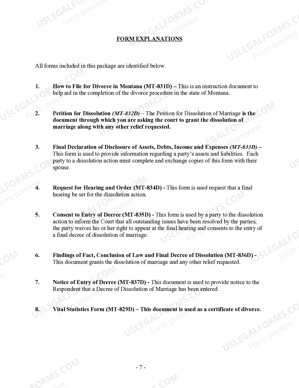 Preview Montana No-Fault Agreed Uncontested Divorce Package for Joint Dissolution of Marriage with No Children with or without Property and Debts