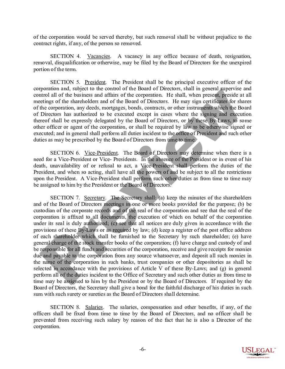 page 6 Montana Bylaws for Corporation preview