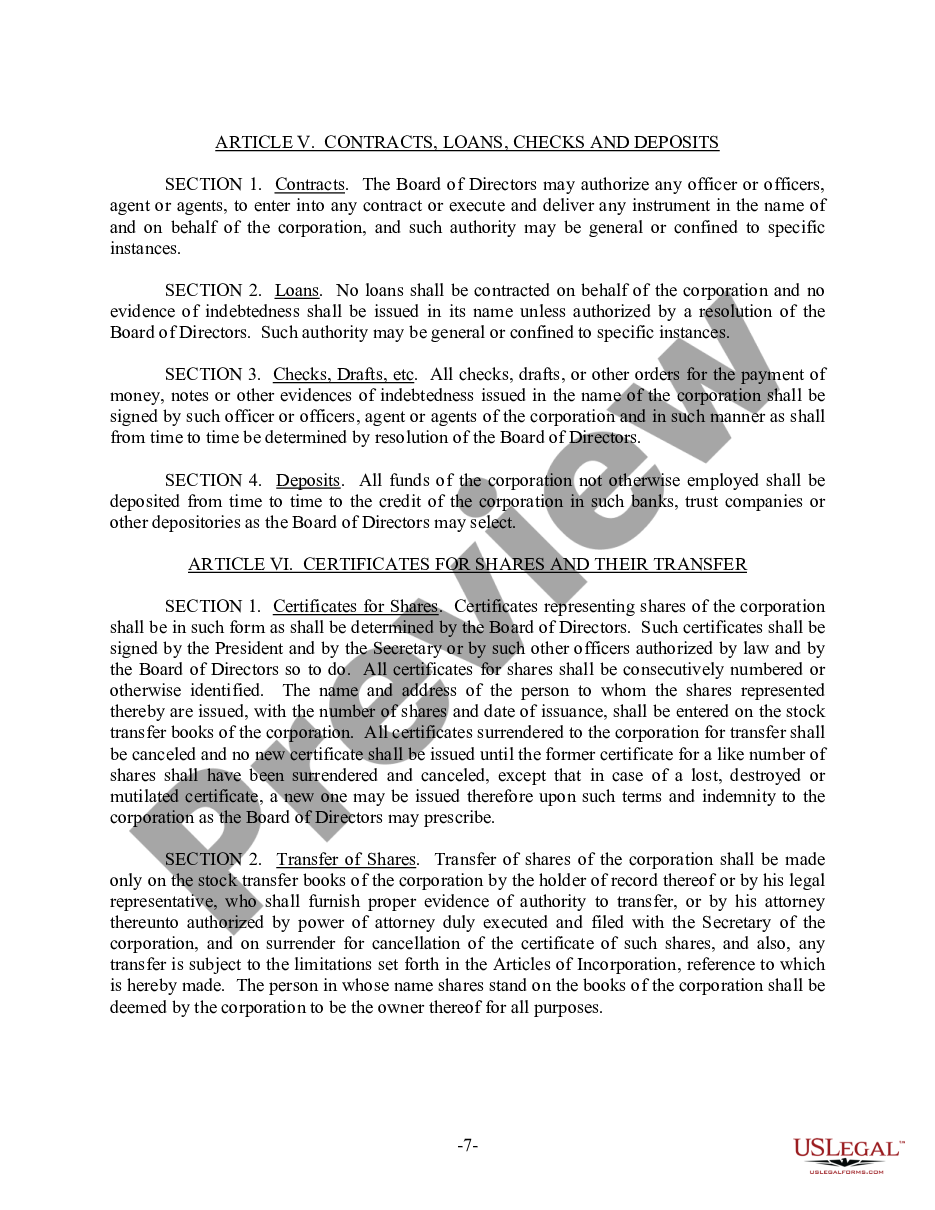 page 7 Montana Bylaws for Corporation preview