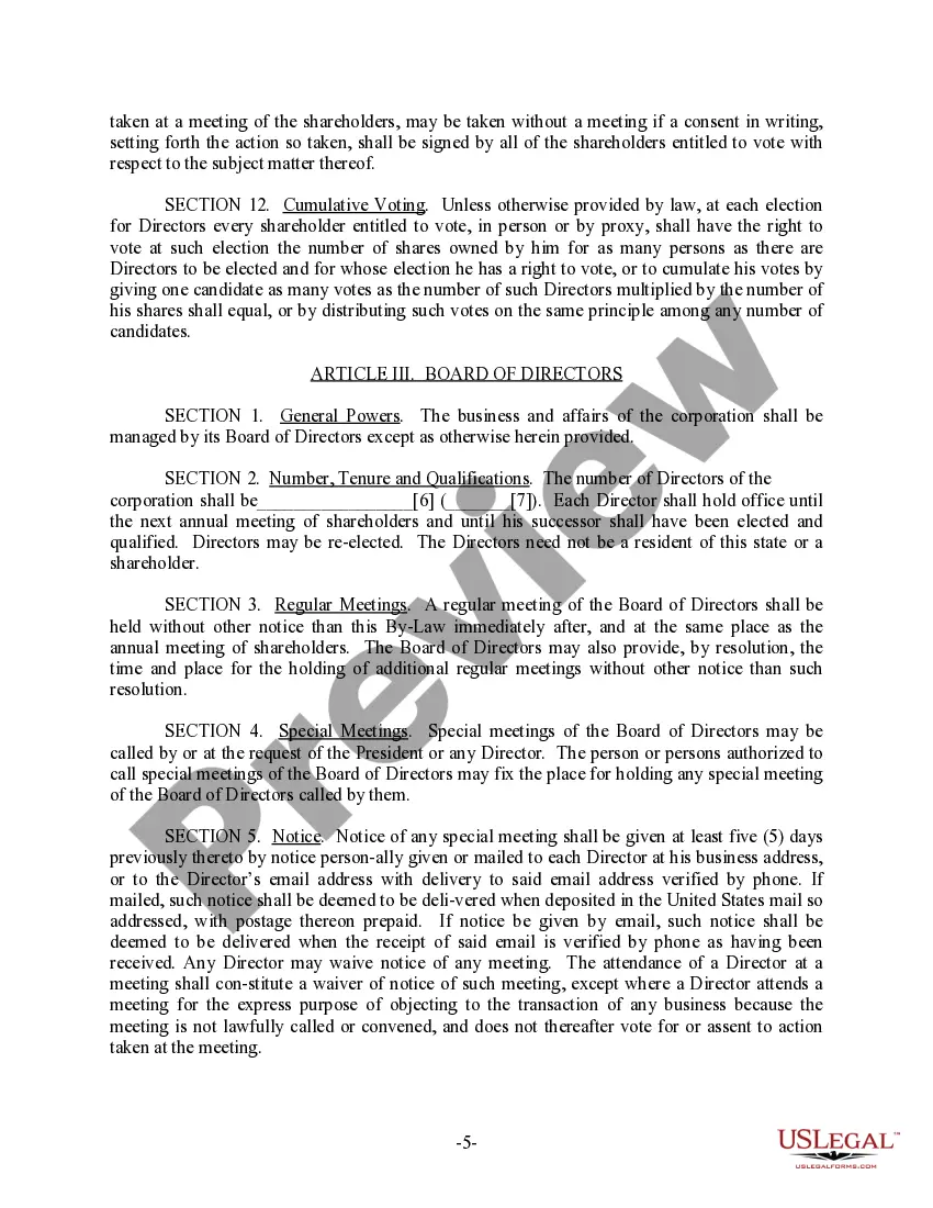 Preview Montana Bylaws for Corporation