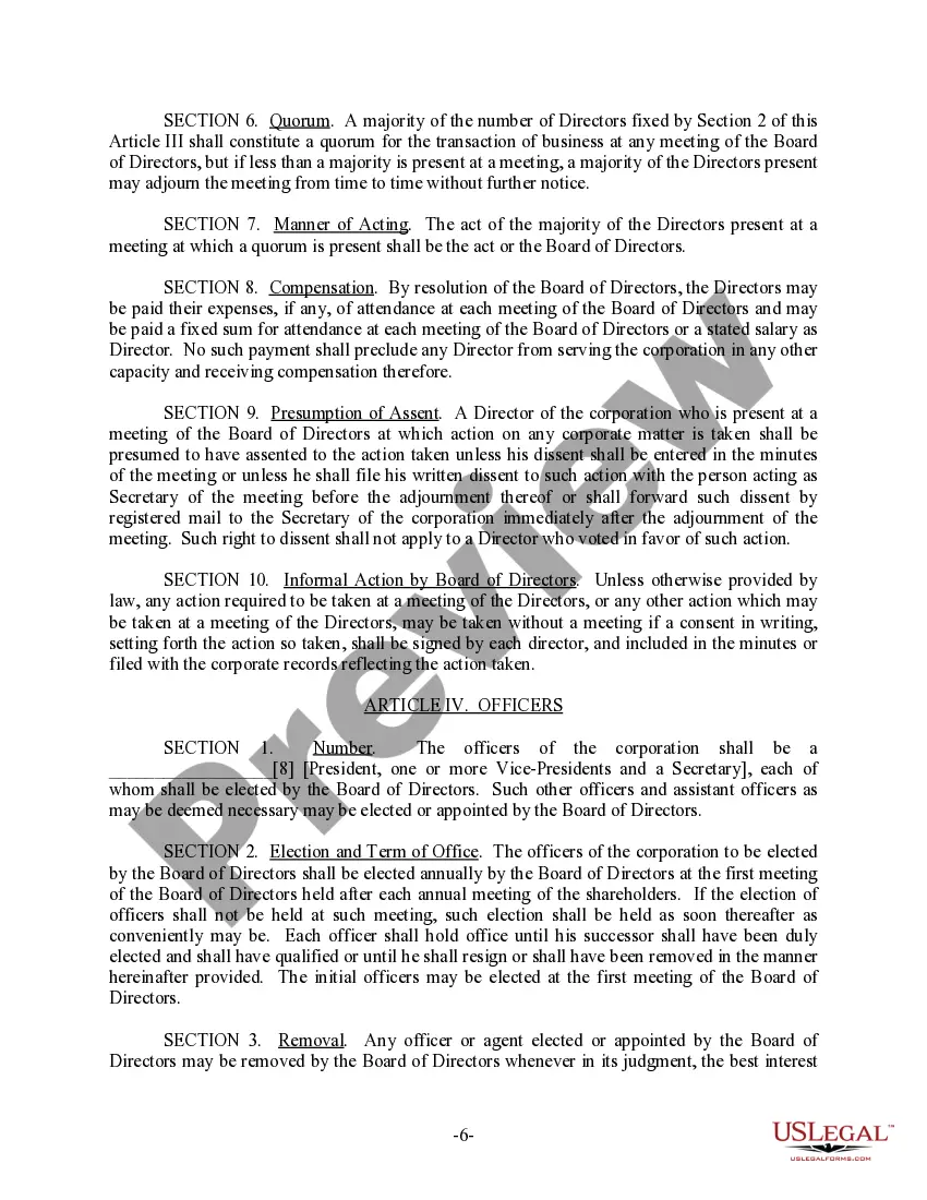 Preview Montana Bylaws for Corporation