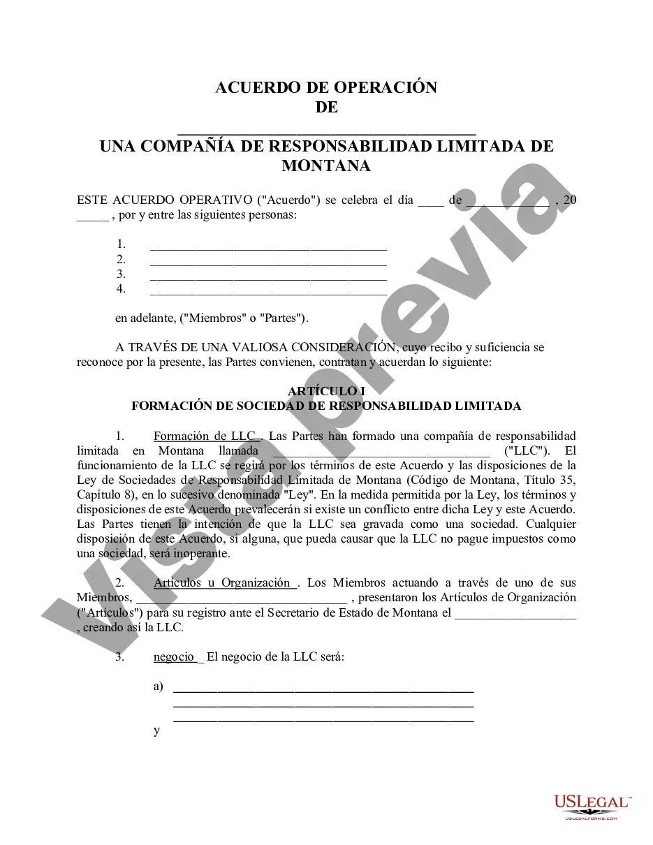 Preview Acuerdo Operativo de Sociedad de Responsabilidad Limitada LLC