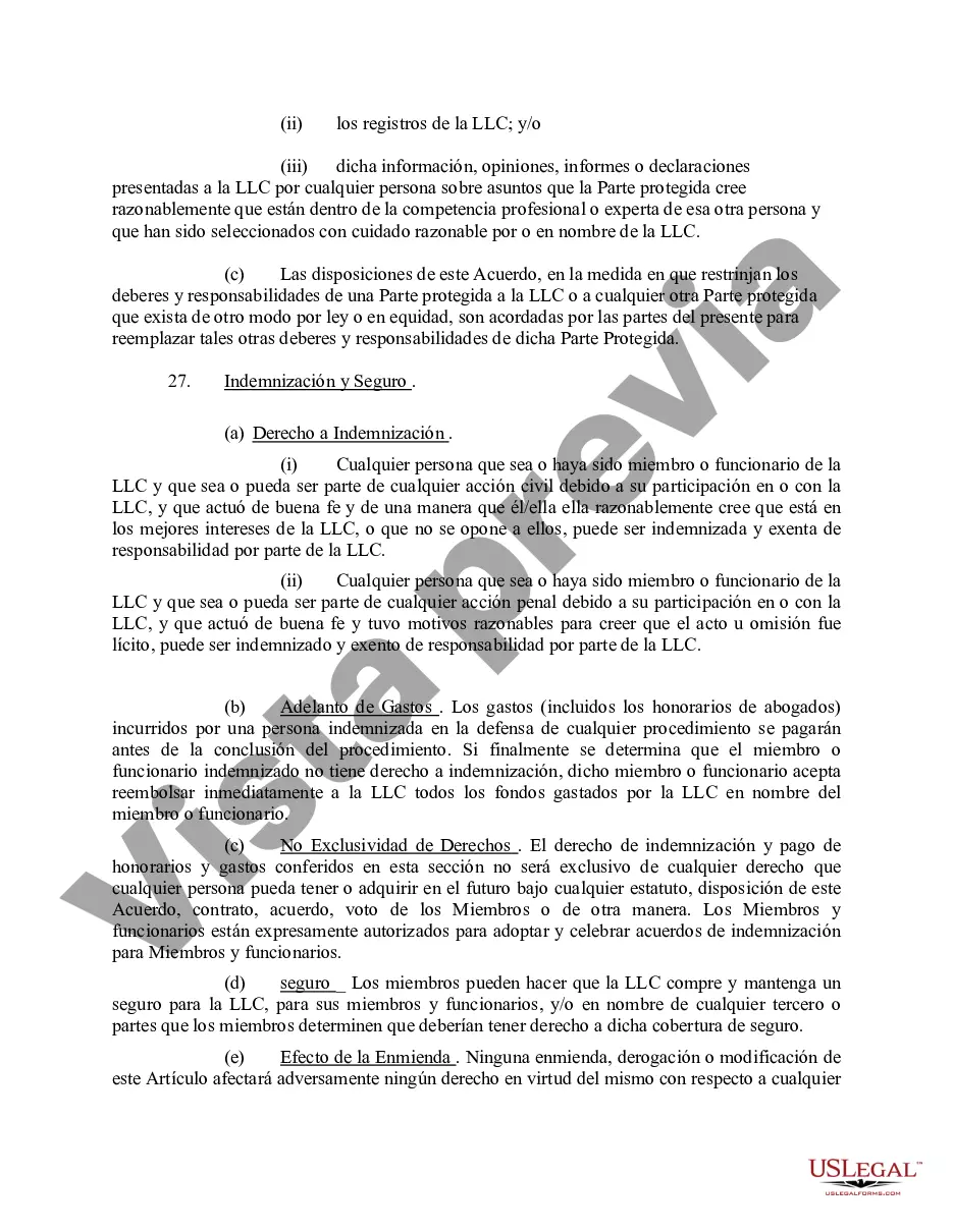 Preview Acuerdo Operativo de Sociedad de Responsabilidad Limitada LLC