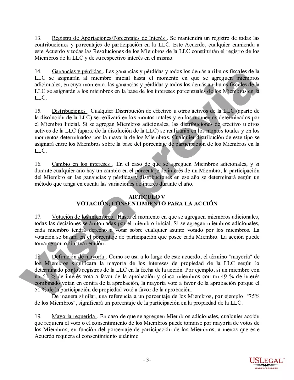 Preview Acuerdo Operativo LLC de Sociedad de Responsabilidad Limitada de Miembro Único