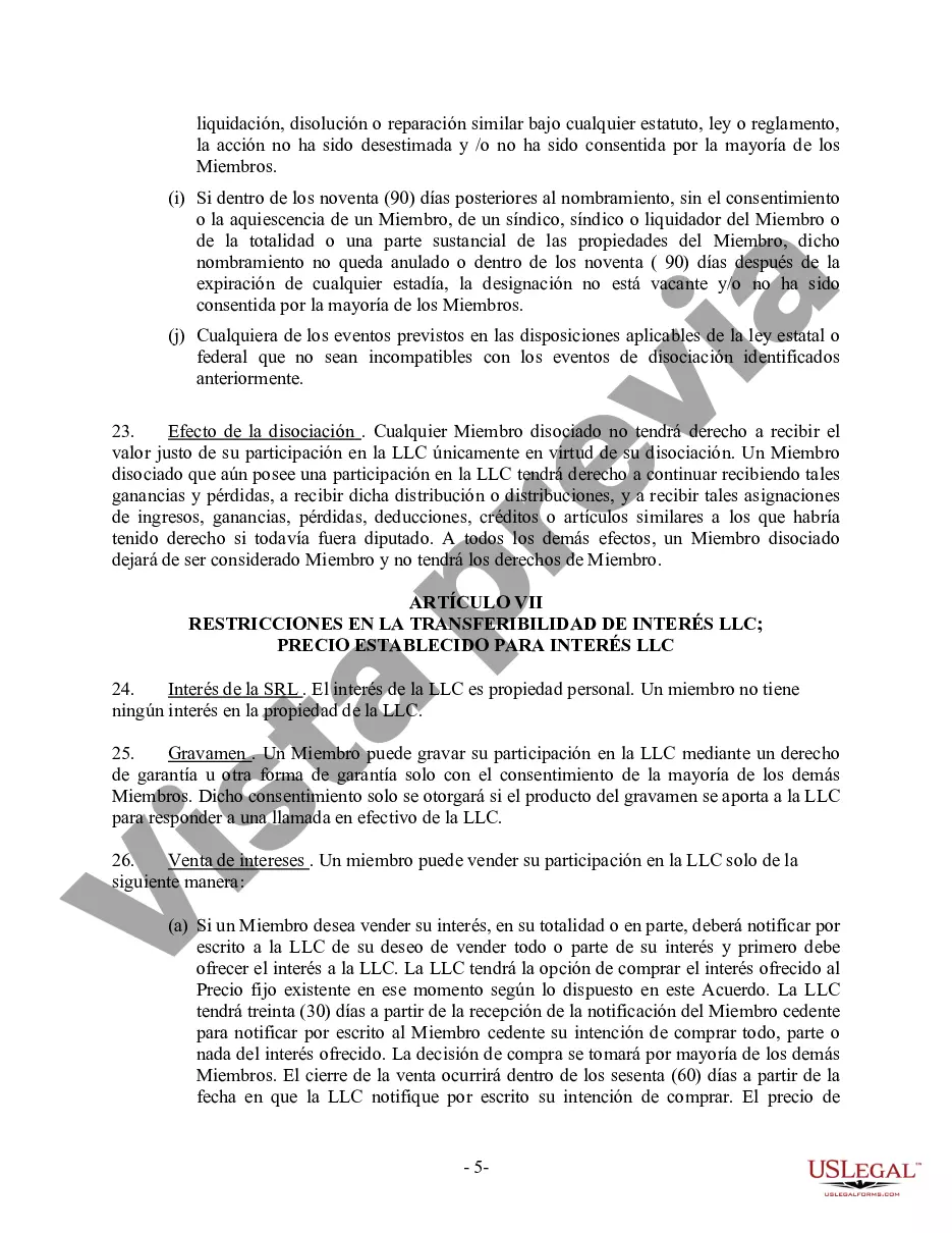 Preview Acuerdo Operativo LLC de Sociedad de Responsabilidad Limitada de Miembro Único