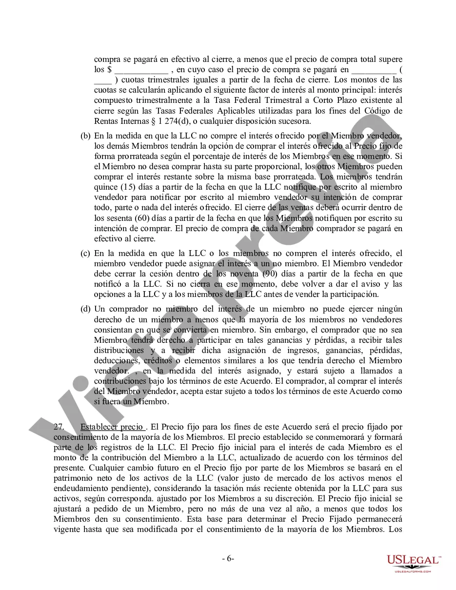 Preview Acuerdo Operativo LLC de Sociedad de Responsabilidad Limitada de Miembro Único