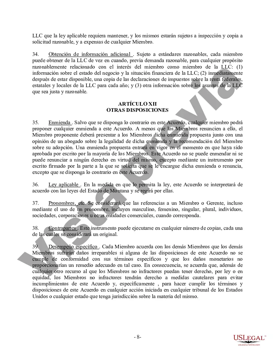 Preview Acuerdo Operativo LLC de Sociedad de Responsabilidad Limitada de Miembro Único