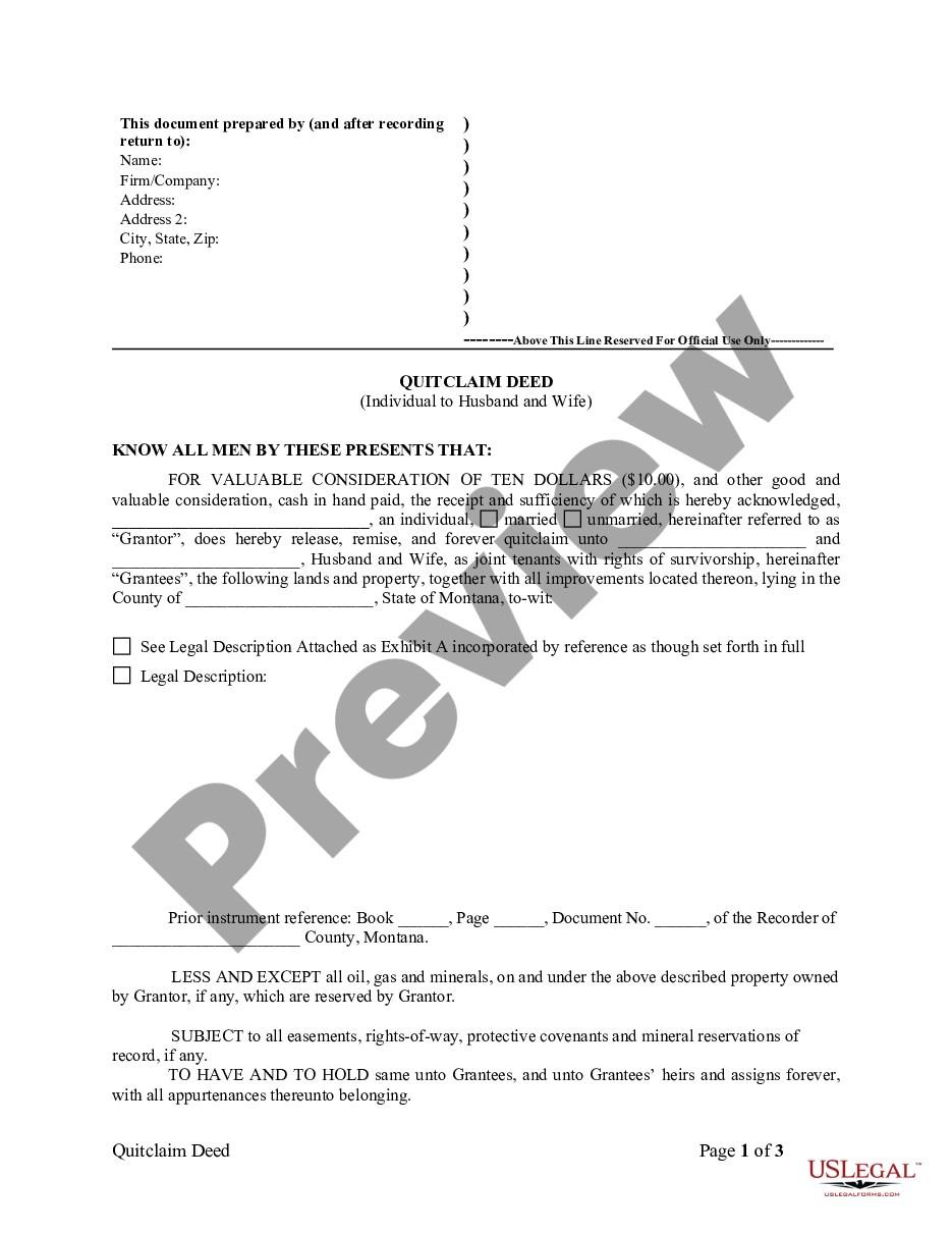 page 0 Quitclaim Deed from Individual to Husband and Wife preview