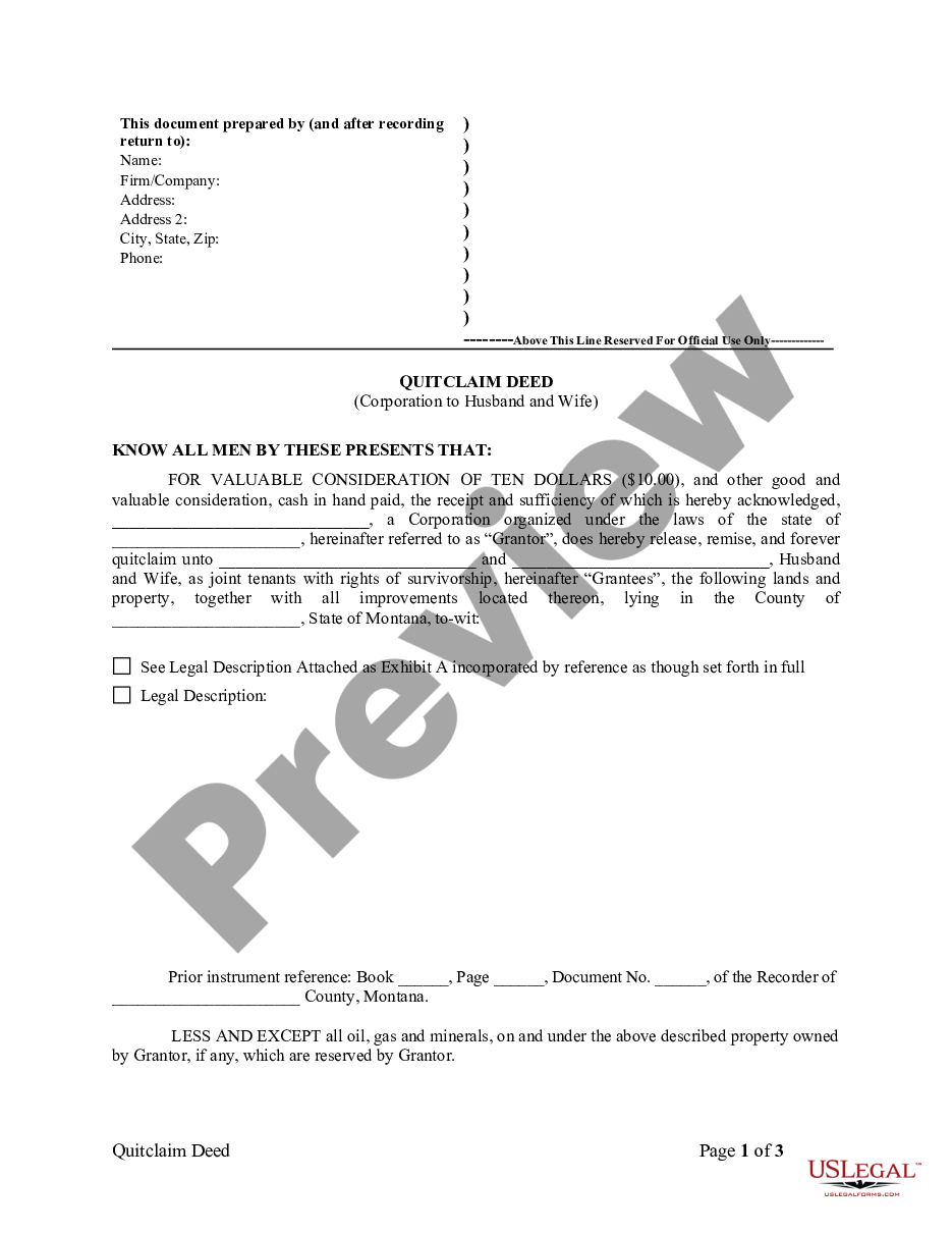 page 0 Quitclaim Deed from Corporation to Husband and Wife preview