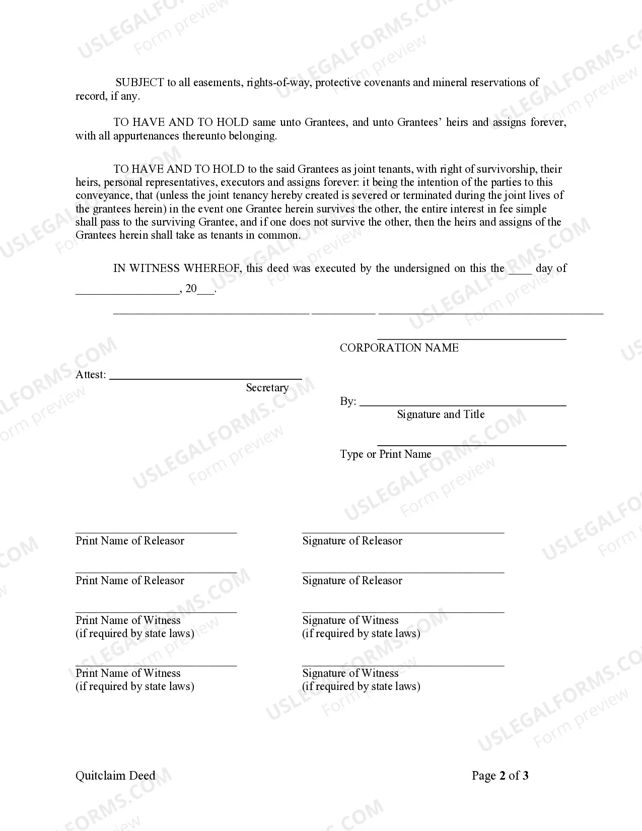 Preview Quitclaim Deed from Corporation to Husband and Wife