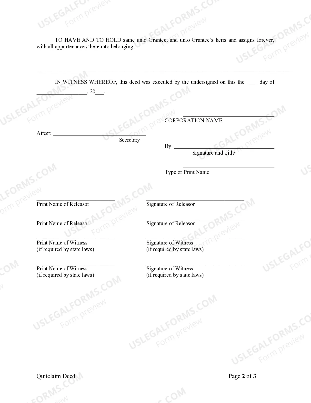 Preview Quitclaim Deed from Corporation to Individual
