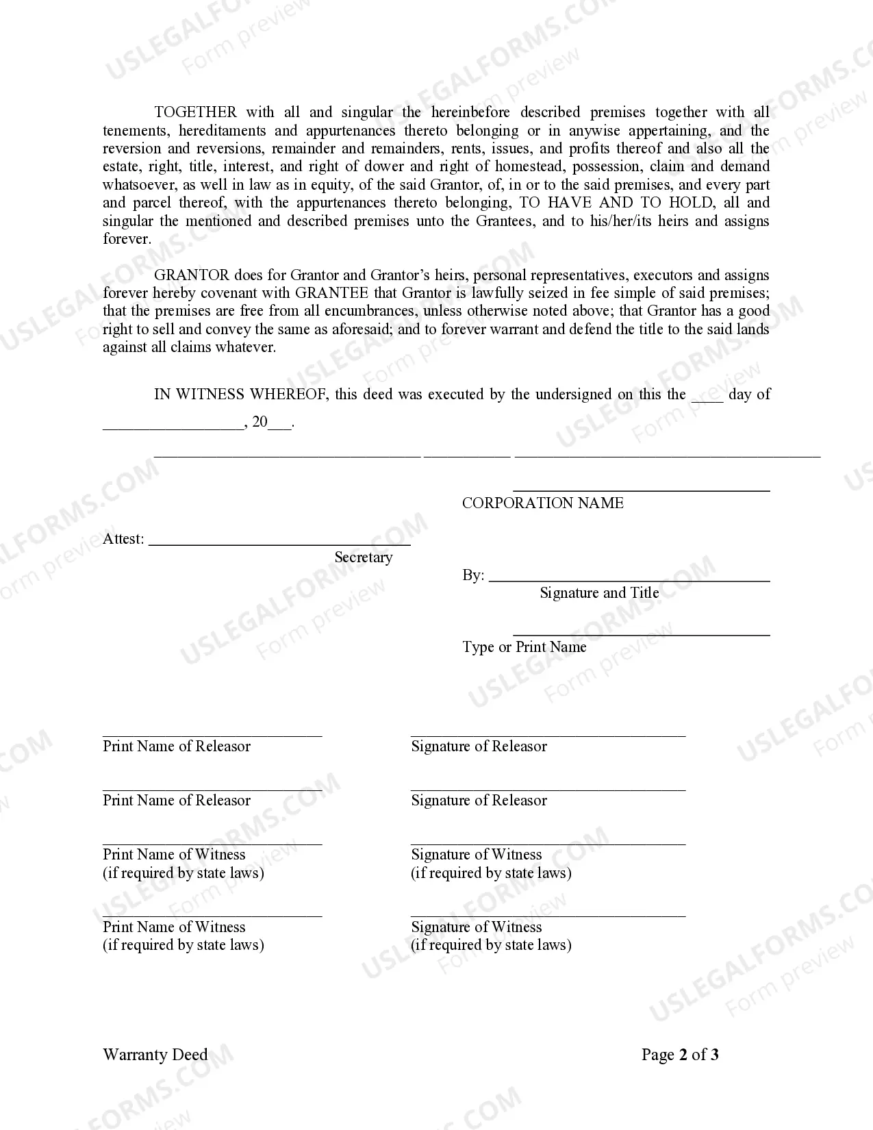 Preview Warranty Deed from Corporation to Individual