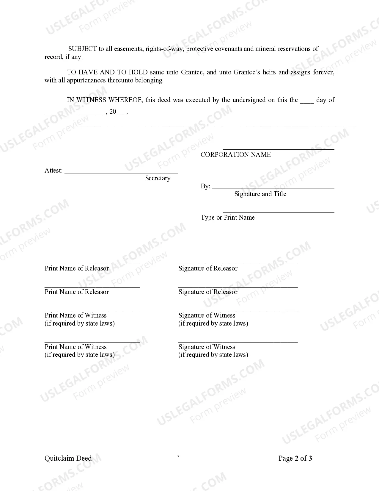 Preview Quitclaim Deed from Corporation to LLC