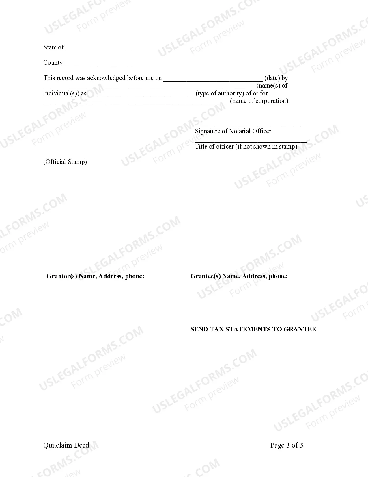 Preview Quitclaim Deed from Corporation to Corporation