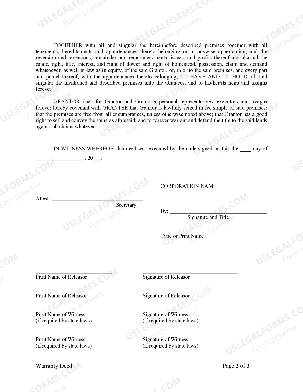 Preview Warranty Deed from Corporation to Corporation