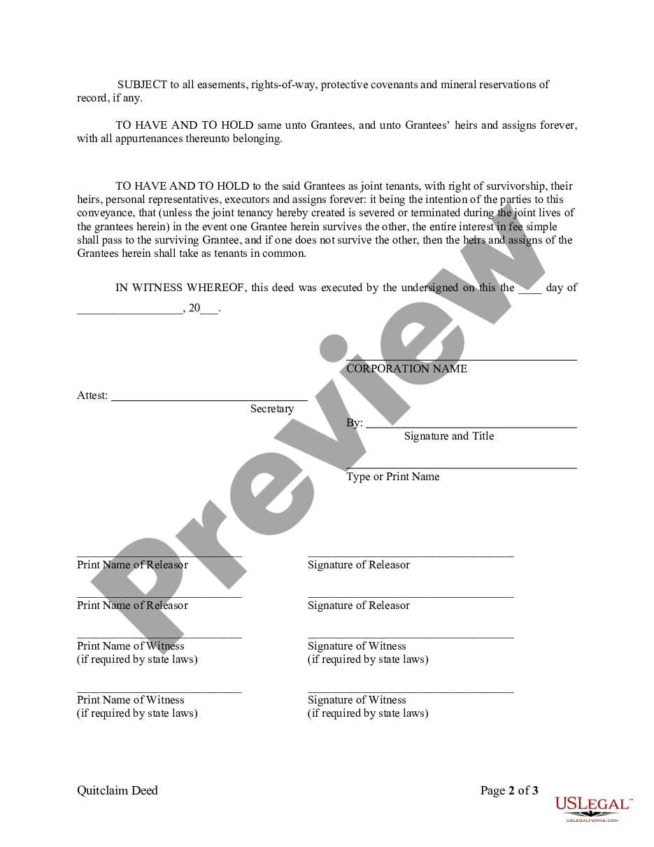 page 1 Quitclaim Deed from Corporation to Two Individuals preview