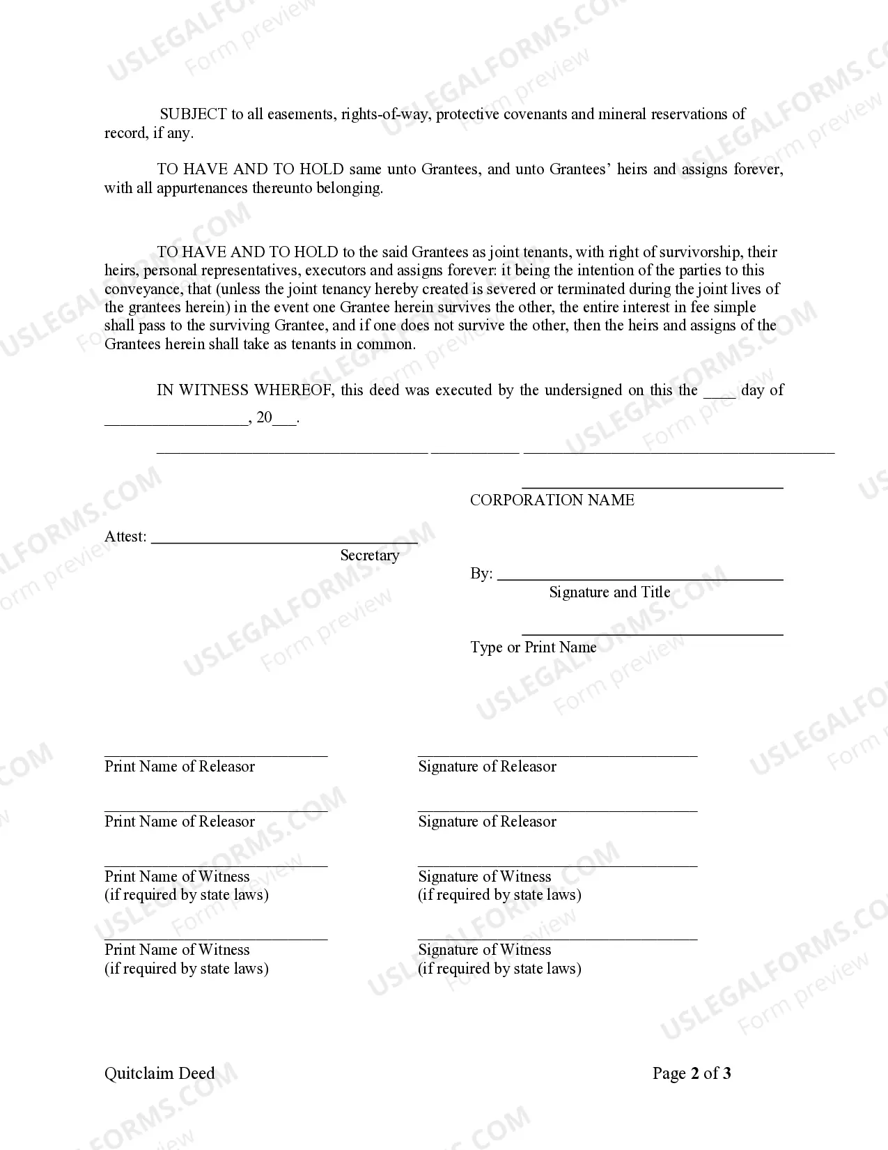 Preview Quitclaim Deed from Corporation to Two Individuals