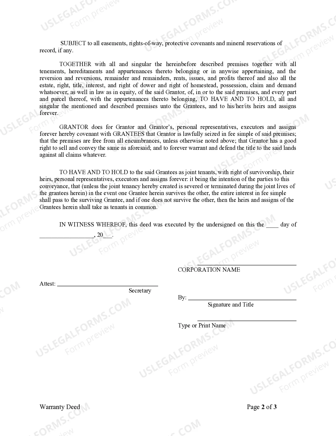 Preview Warranty Deed from Corporation to Two Individuals