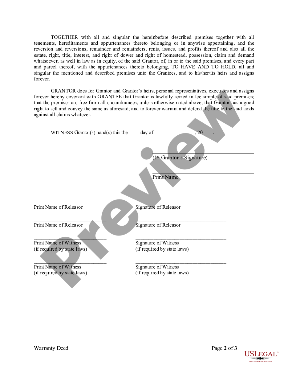 page 1 Warranty Deed from Individual to a Trust preview