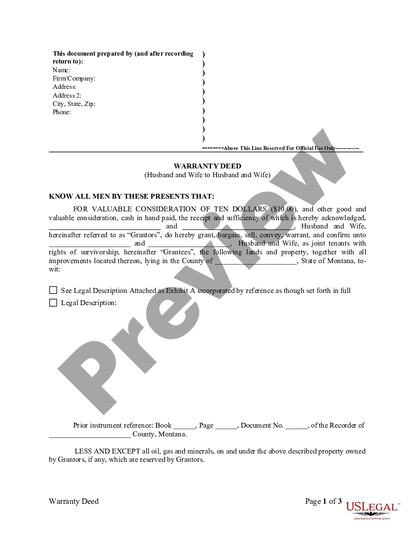 Montana Warranty Deed From Husband And Wife To Husband And Wife Us Legal Forms 8546