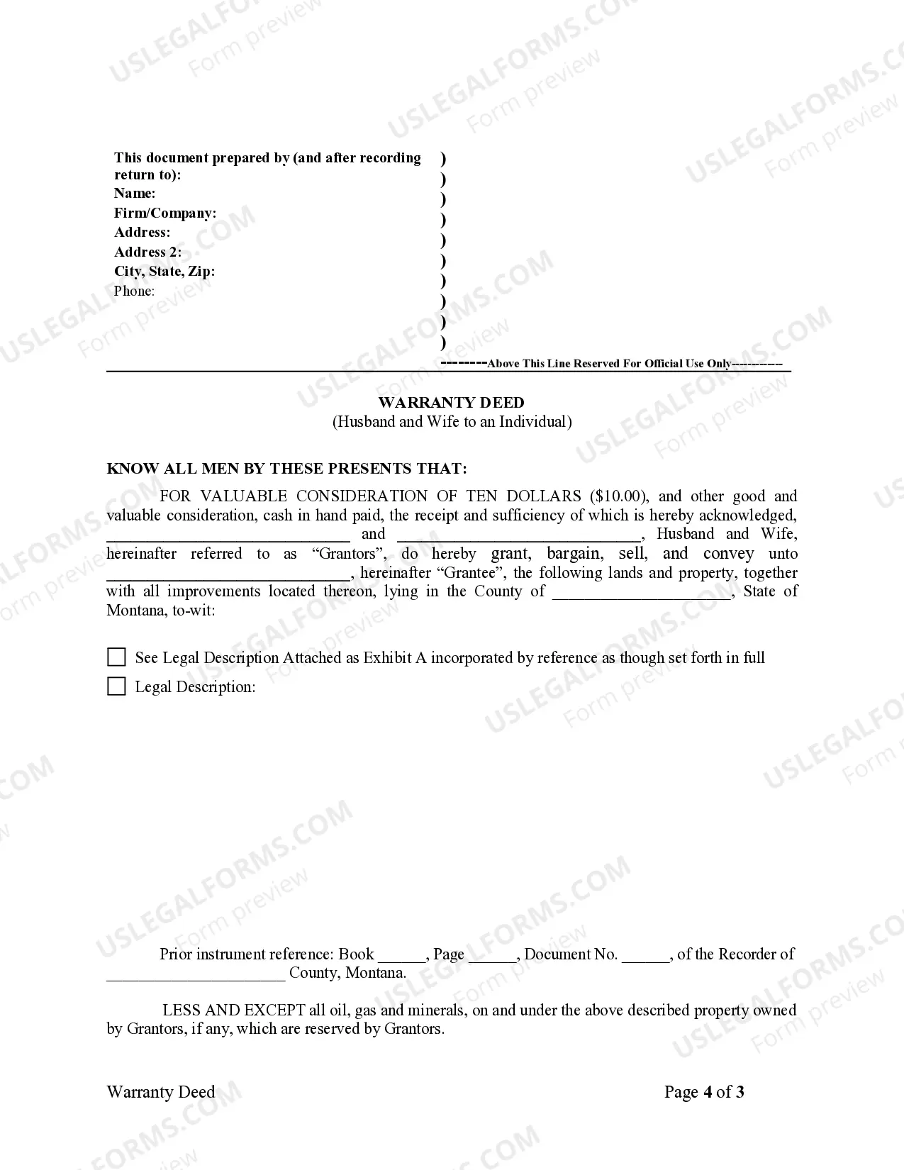 Preview Warranty Deed from Husband and Wife to an Individual