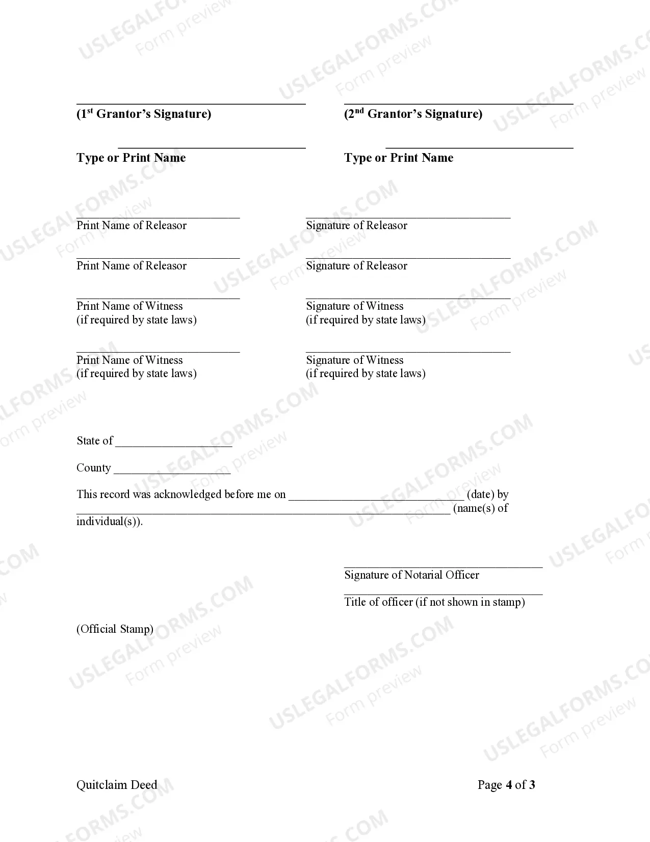 Preview Quitclaim Deed - Husband and Wife to a Trust