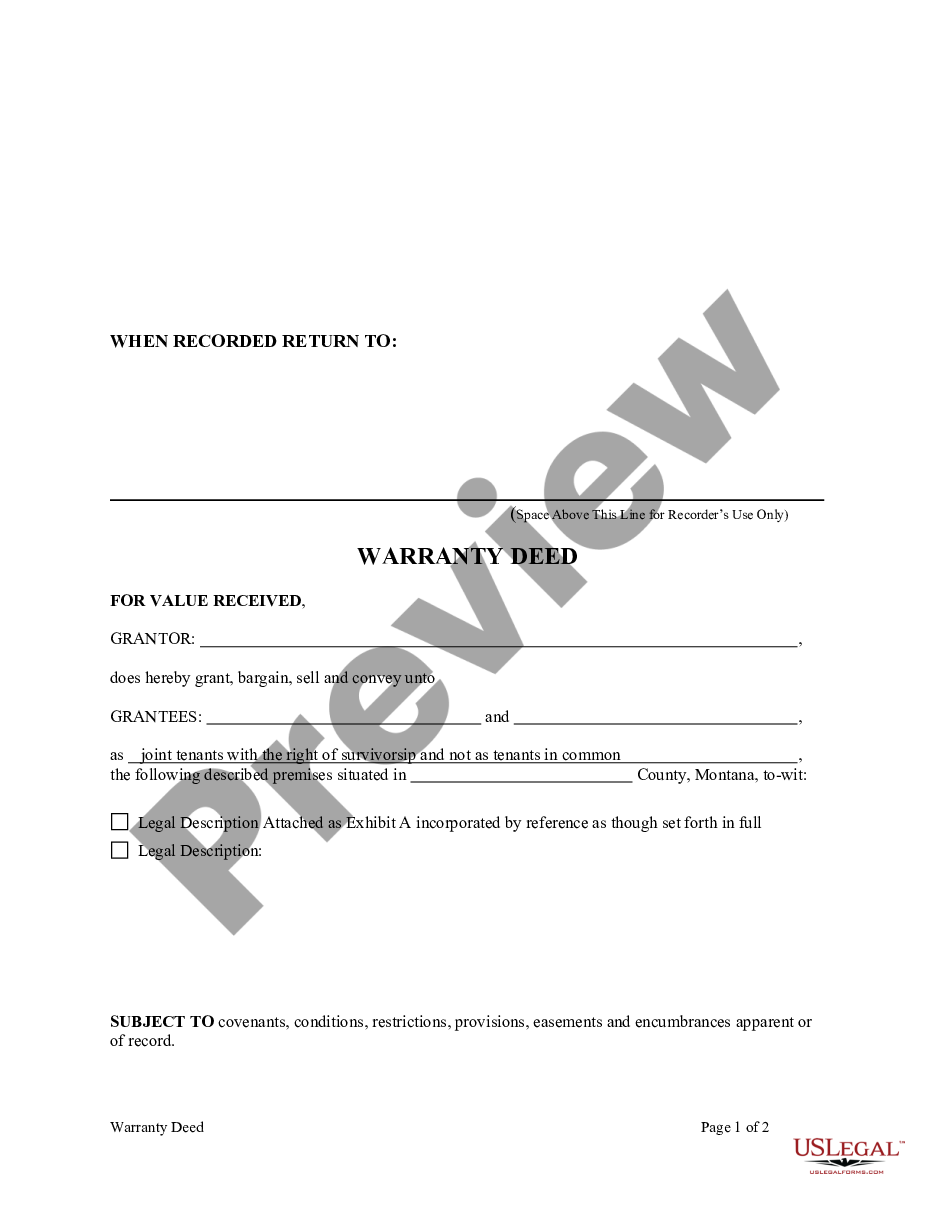 Montana Warranty Deed One Individual To Two Individuals Us Legal Forms 9249