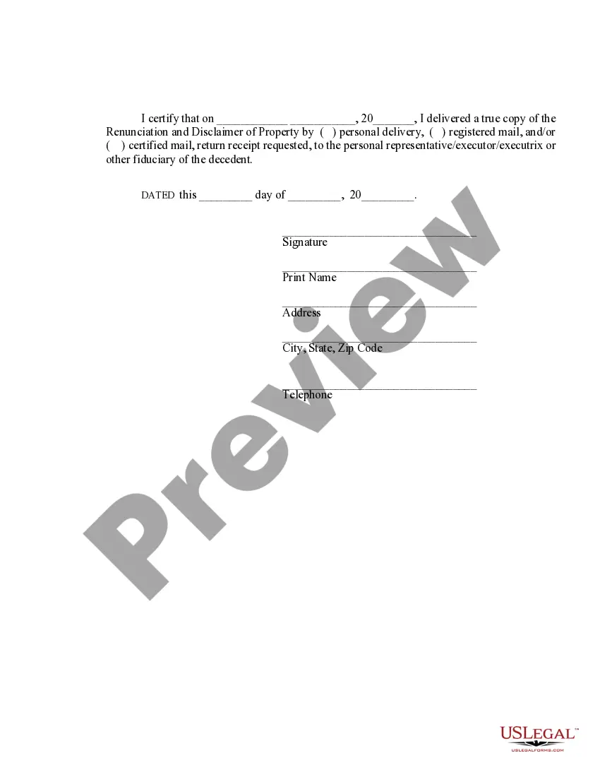 Preview Montana Renunciation and Disclaimer of Property received by Intestate Succession