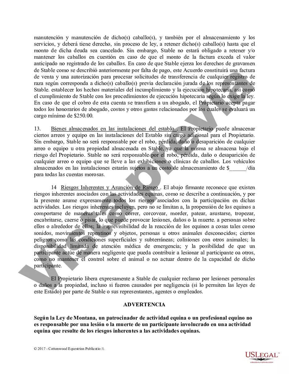 Preview Acuerdo de establo de embarque - Formularios equinos de caballos