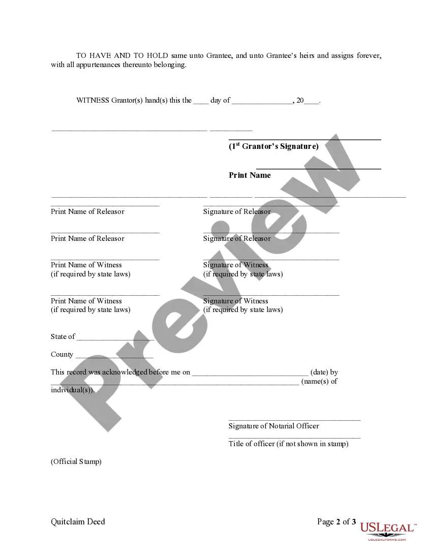 Preview Quitclaim Deed from Individual to Individual