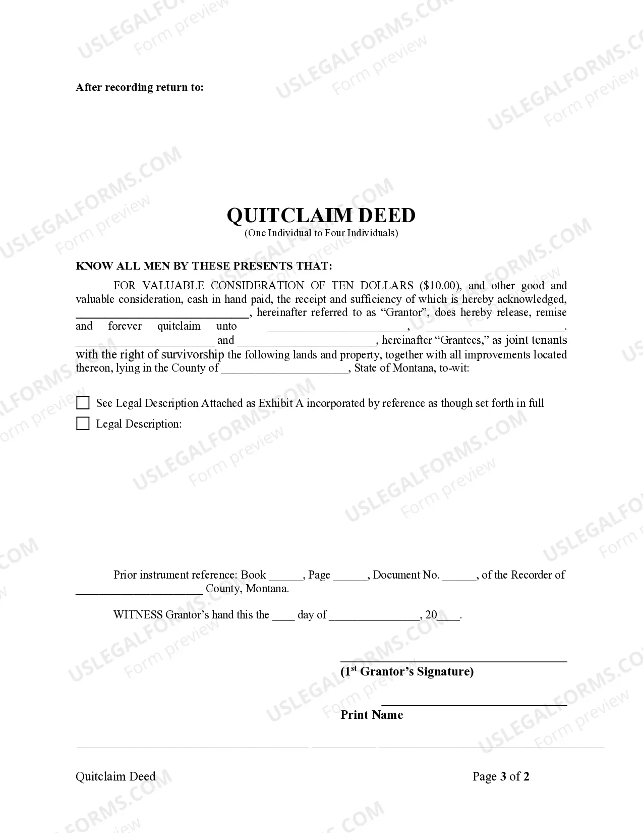 Preview Quitclaim Deed - One Individual to Four Individuals