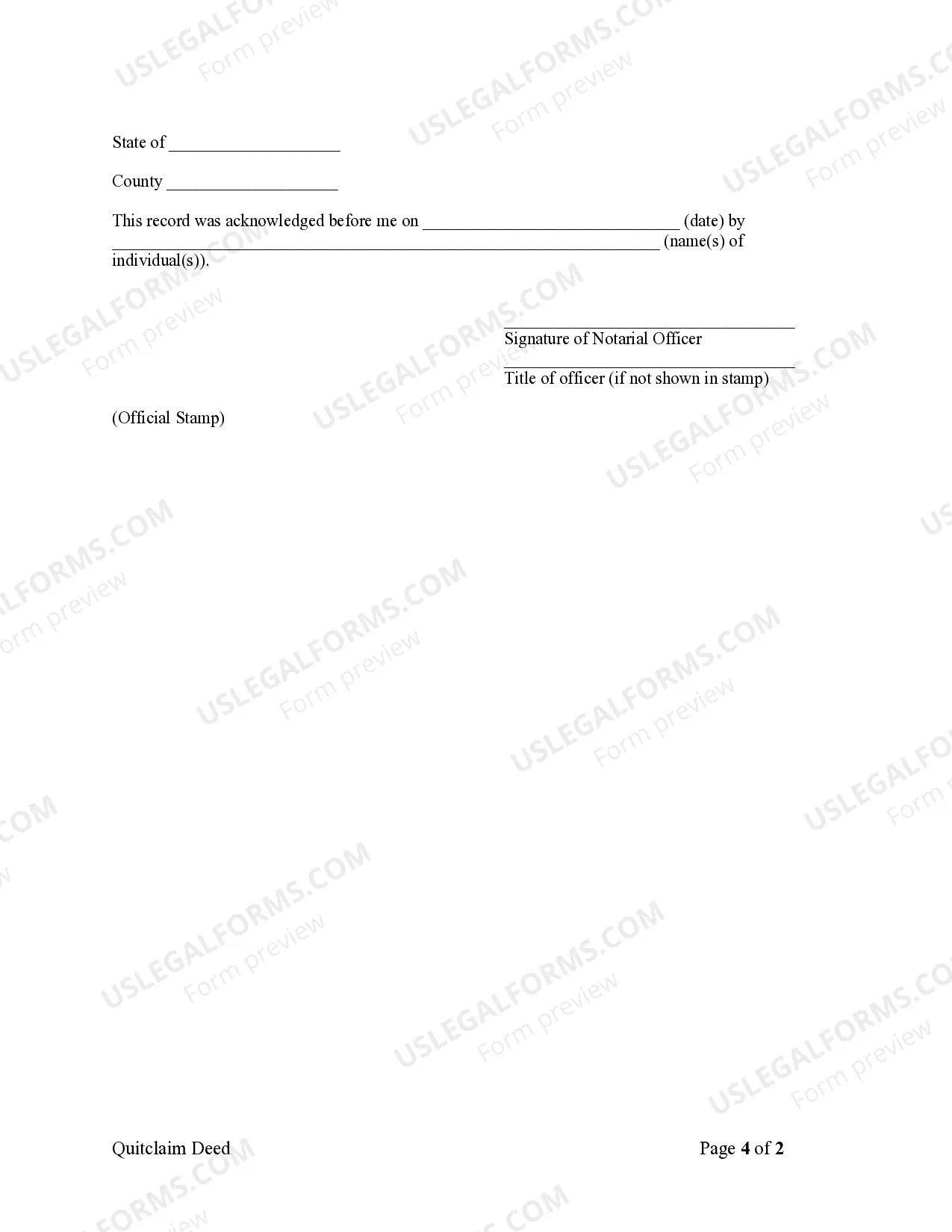 Preview Quitclaim Deed - One Individual to Four Individuals