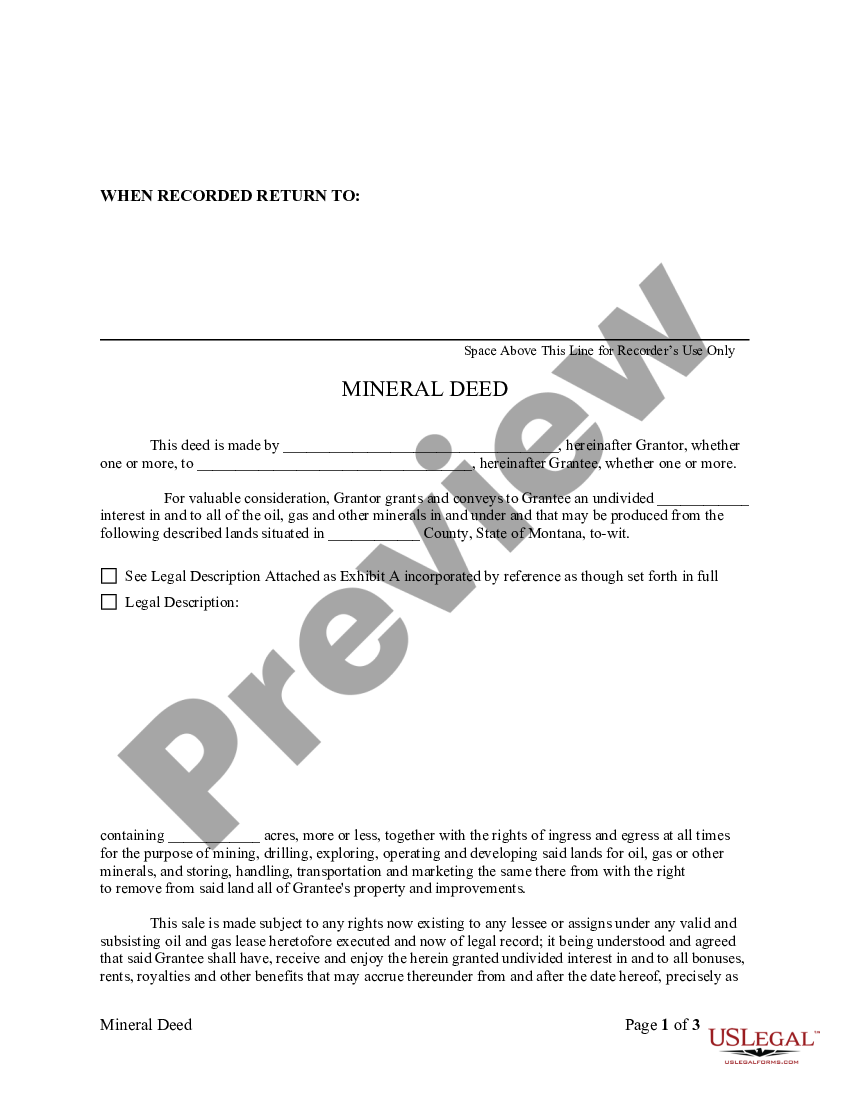 Montana Mineral Deed Mt Deed Us Legal Forms 7343